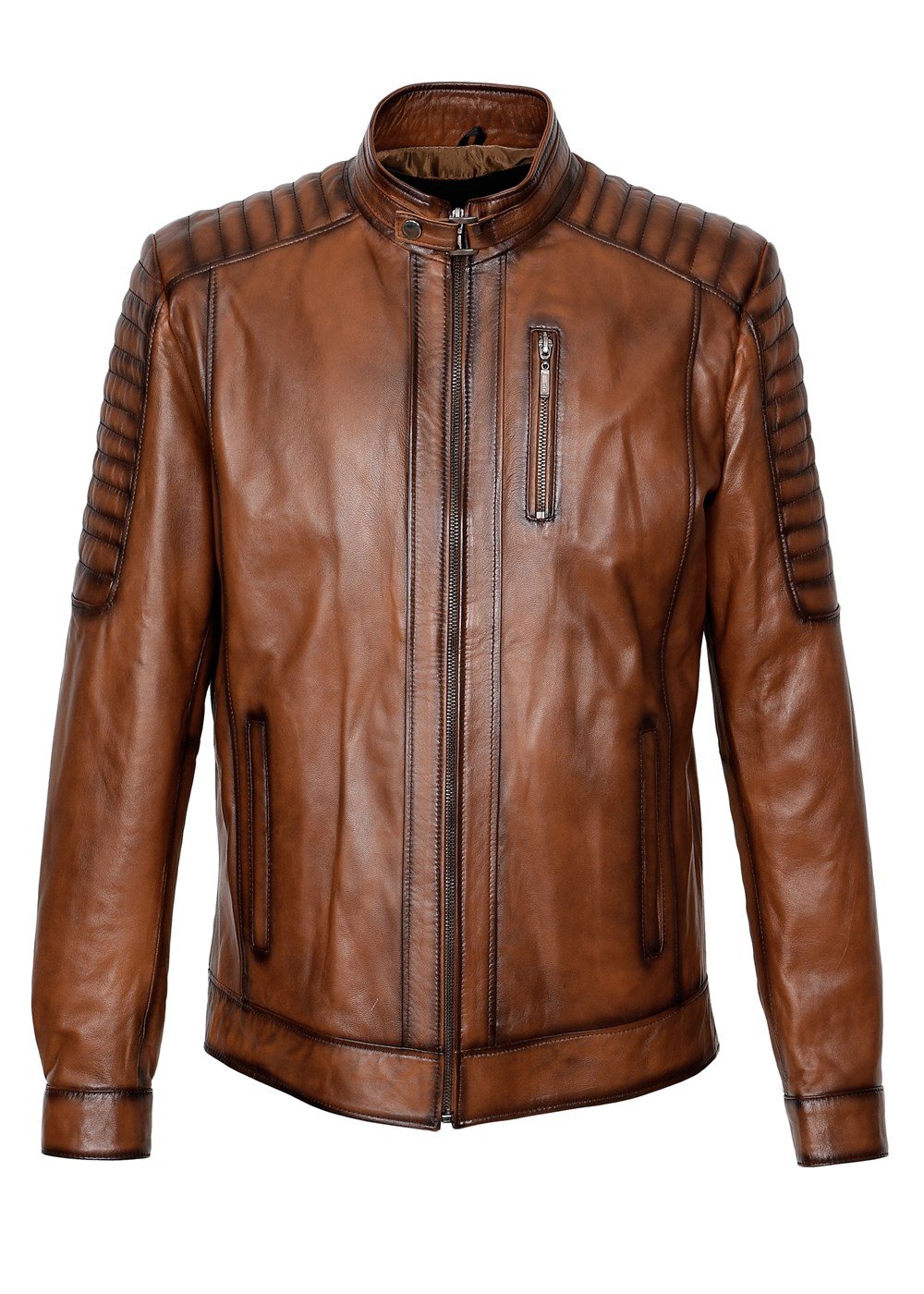 Kolu Dikişli Taba Renk Spor Deri Mont