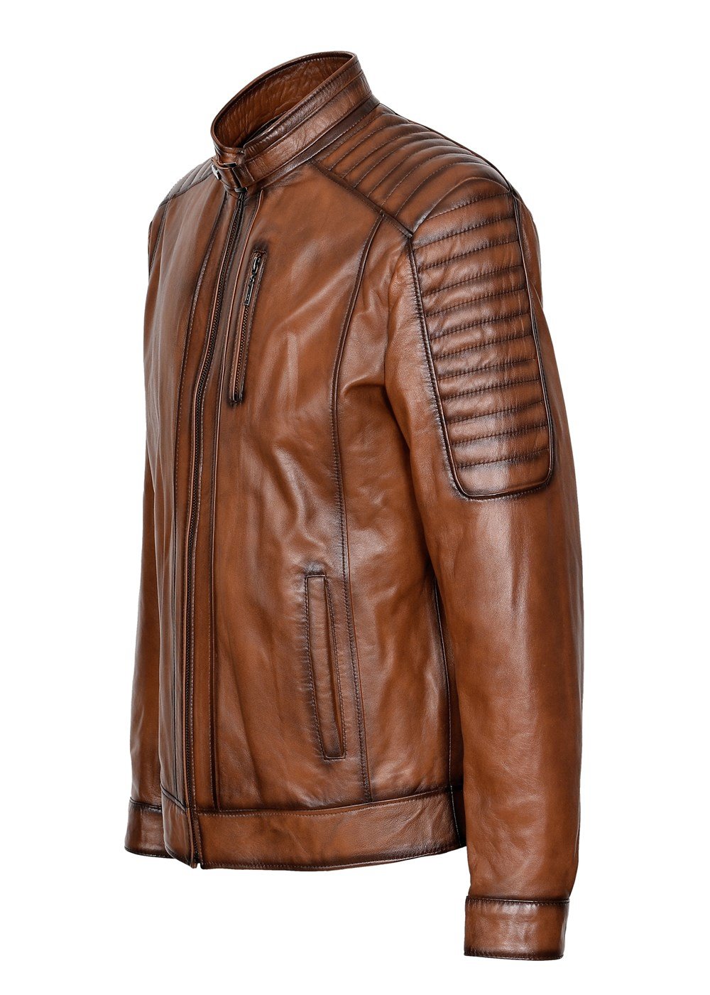 Kolu Dikişli Taba Renk Spor Deri Mont