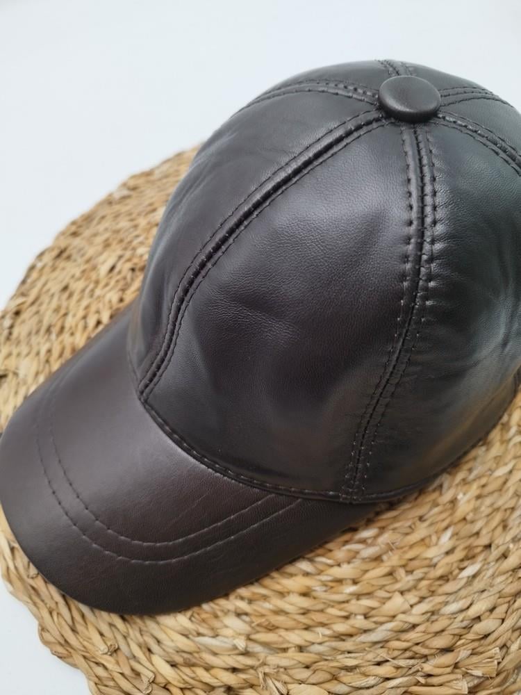 Koyu Kahve Renk Deri Unisex Şapka