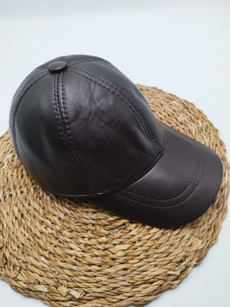 Koyu Kahve Renk Deri Unisex Şapka