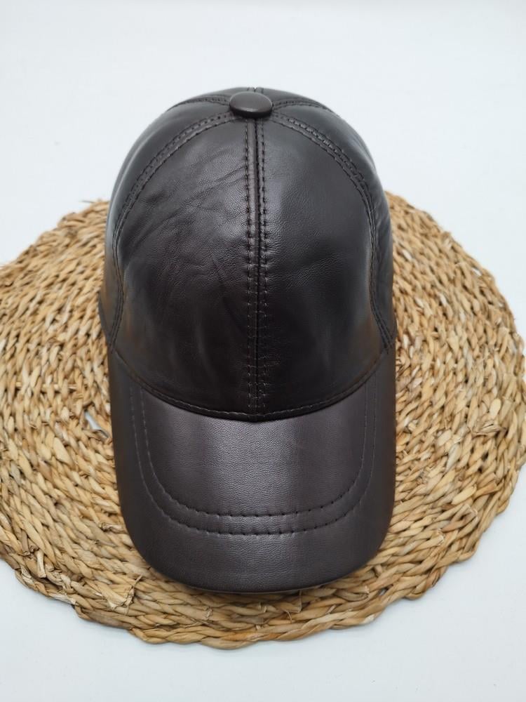 Koyu Kahve Renk Deri Unisex Şapka