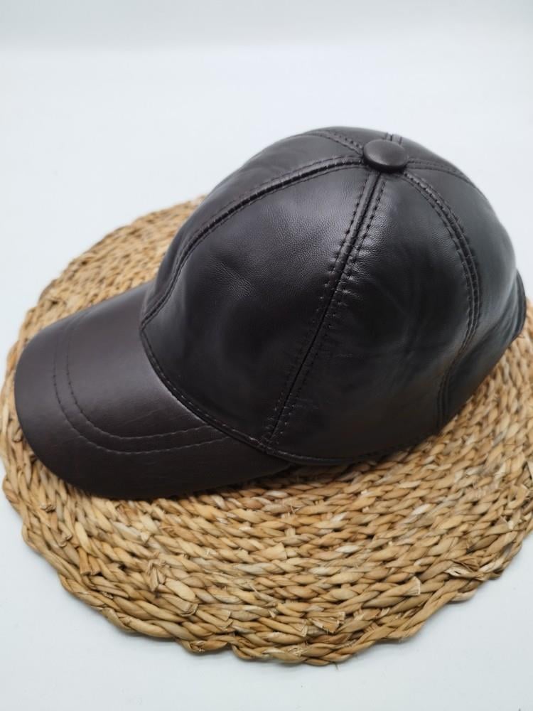 Koyu Kahve Renk Deri Unisex Şapka