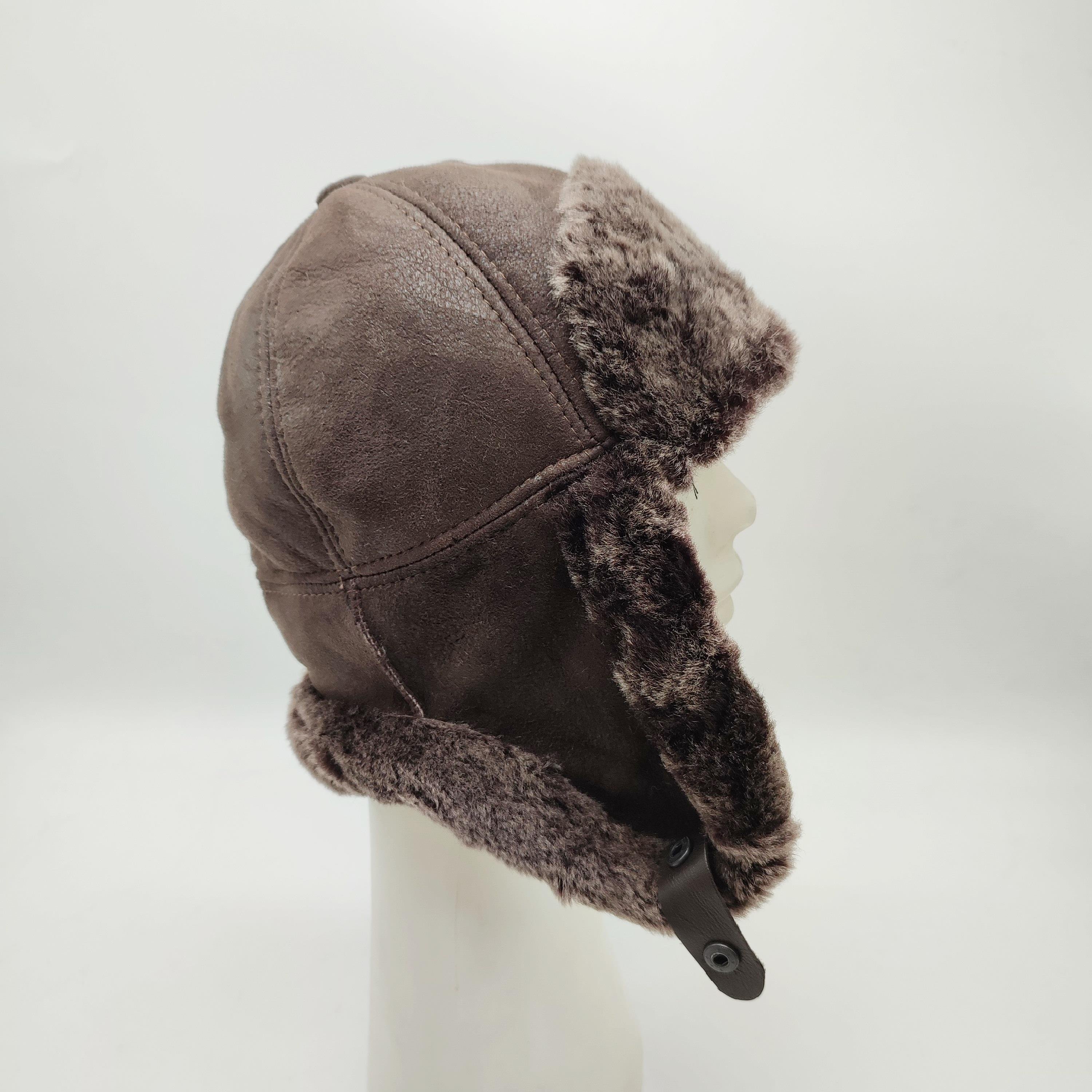 Koyu Kahve Renk Pilot Model İçi Kürklü Deri Şapka 
