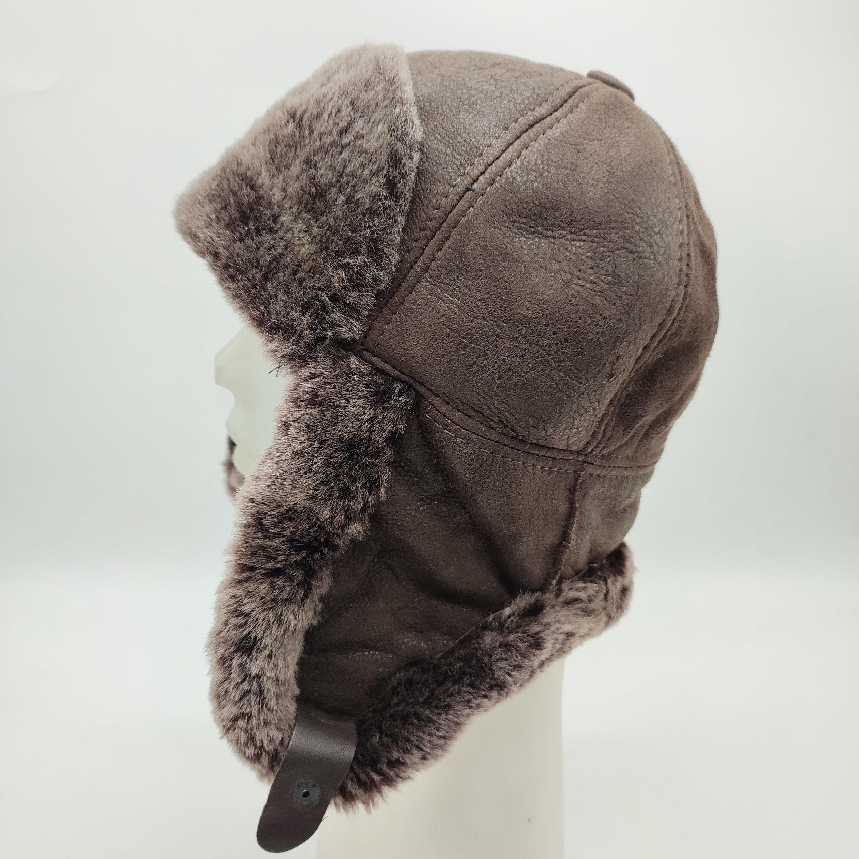 Koyu Kahve Renk Pilot Model İçi Kürklü Deri Şapka 