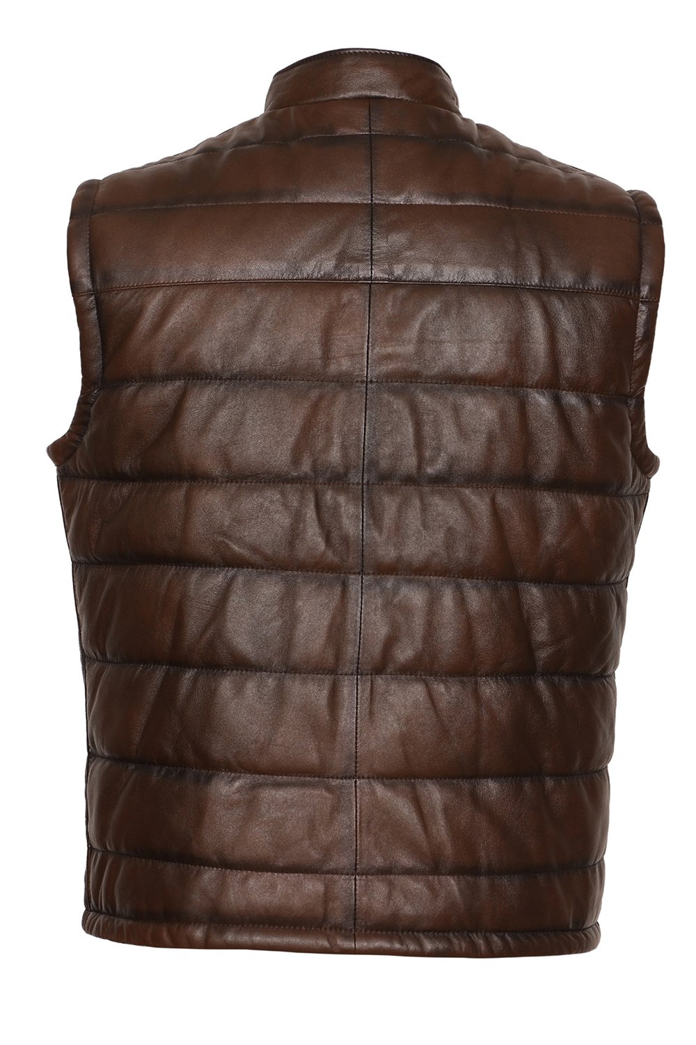 Koyu Kahve Şişme Spor Erkek Deri Yelek