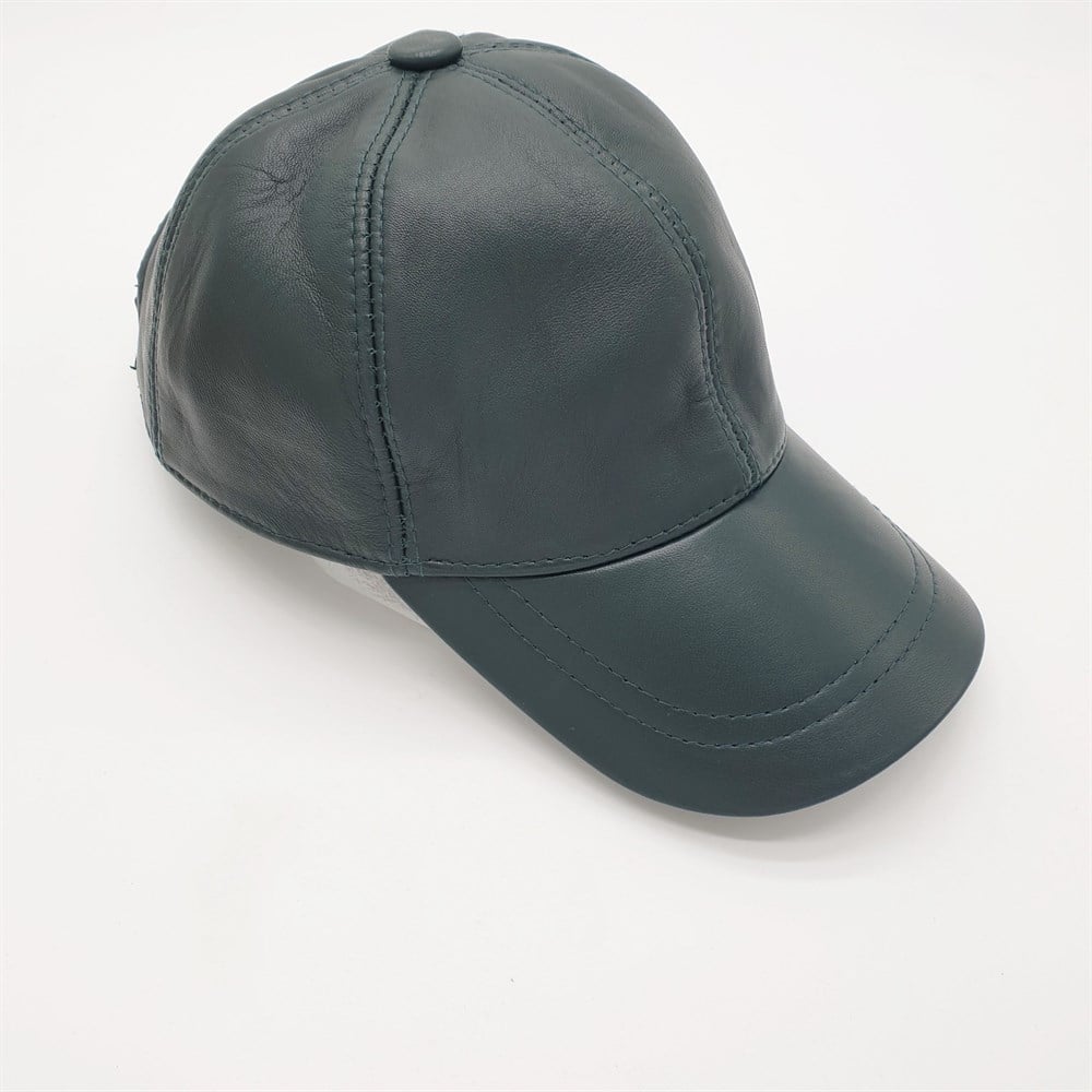 Koyu Yeşil Renk Deri Unisex Şapka