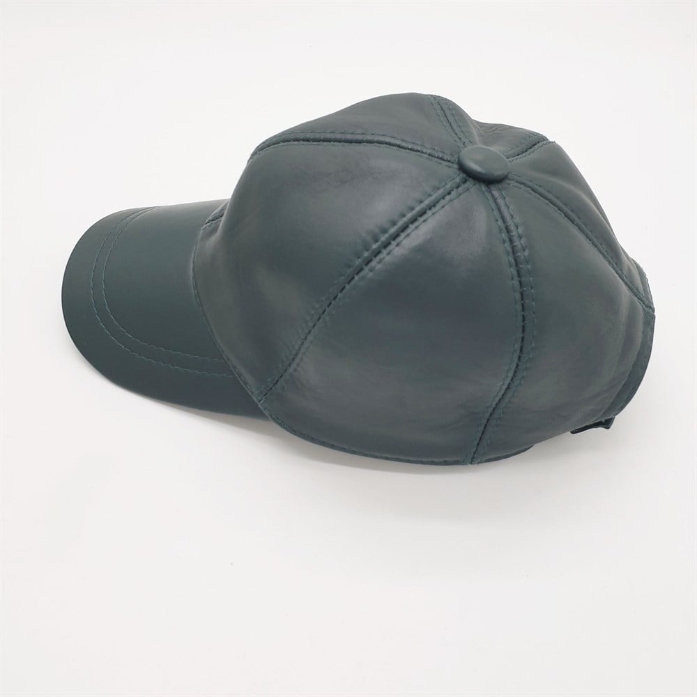 Koyu Yeşil Renk Deri Unisex Şapka