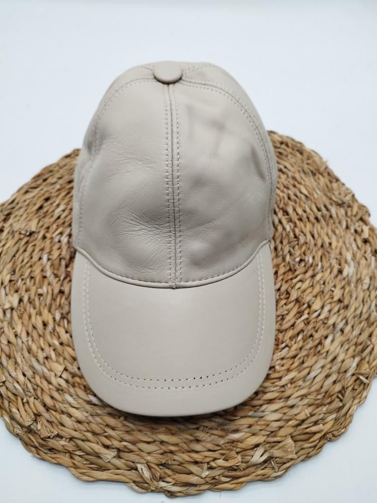 Krem Renk Deri Unisex Şapka