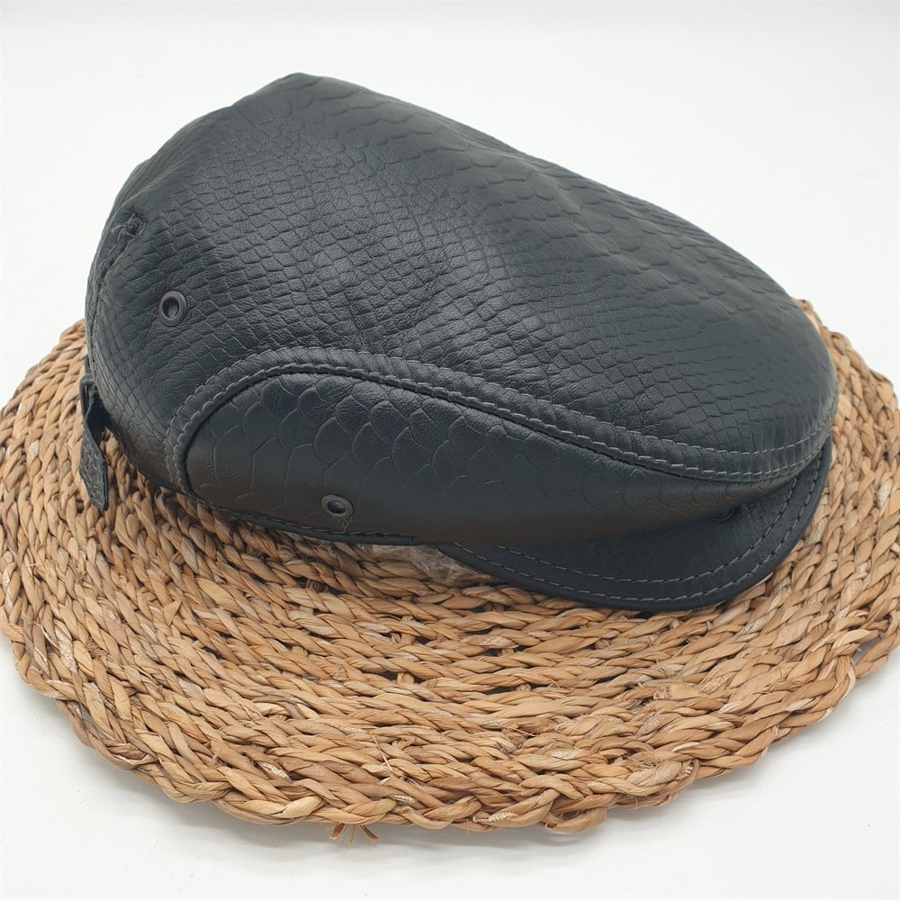 Kulaklı Model Baskılı Deri Erkek Lüks Kasket