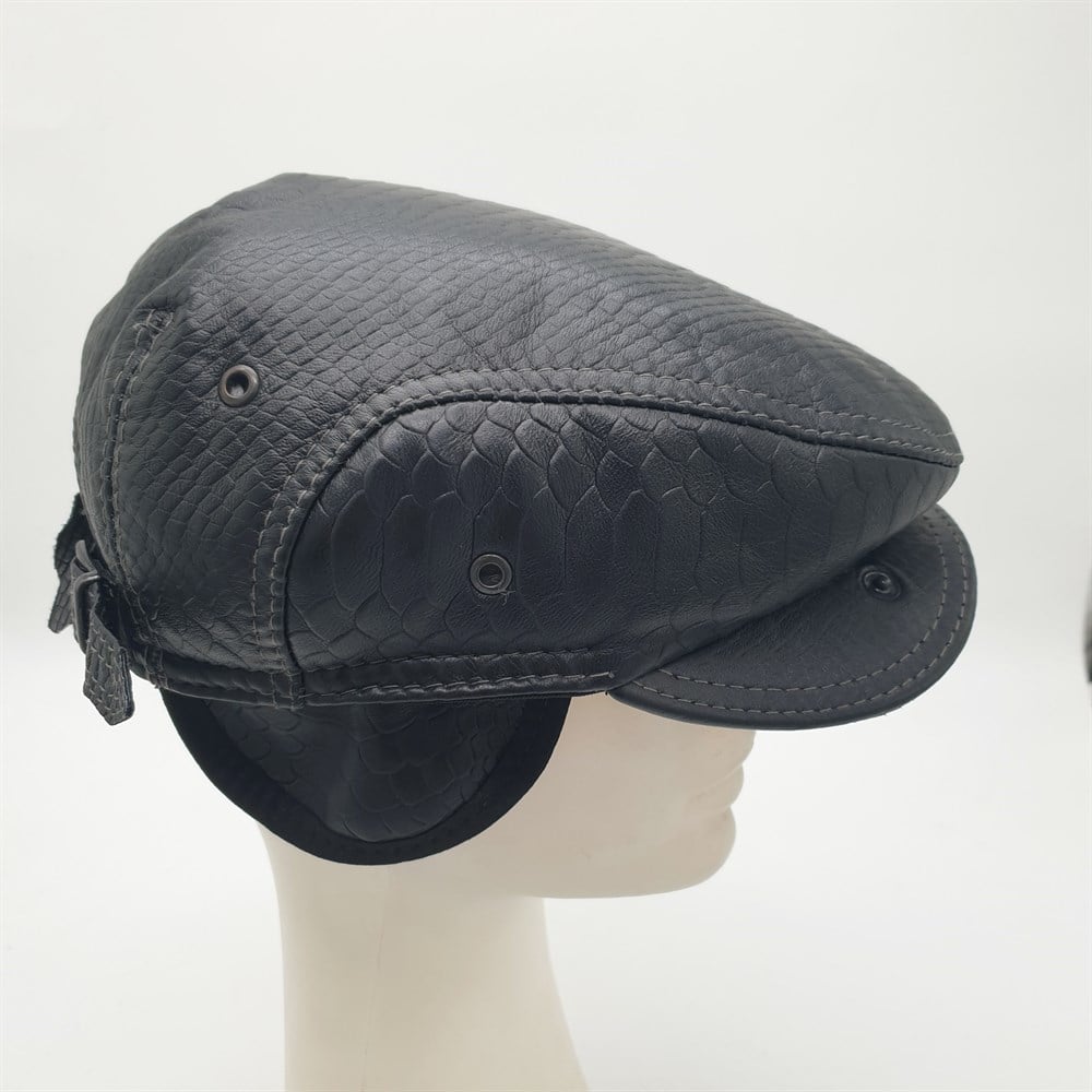 Kulaklı Model Baskılı Deri Erkek Lüks Kasket