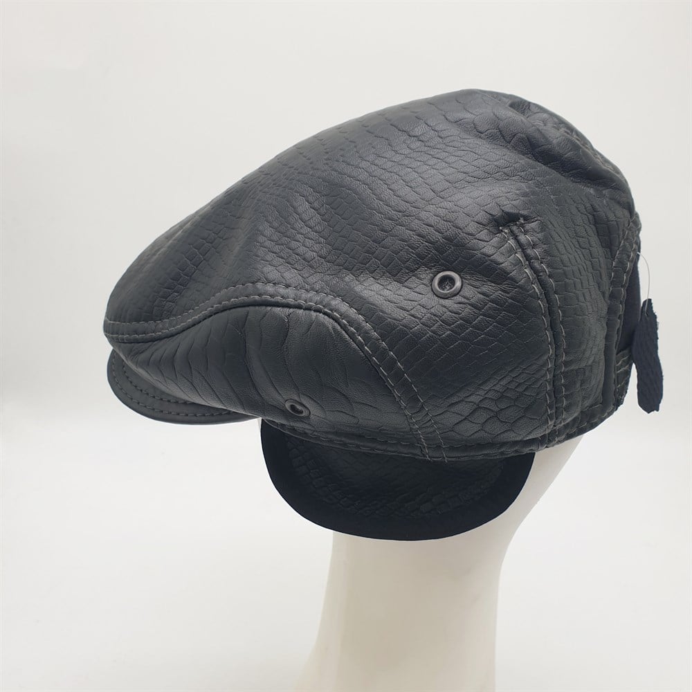 Kulaklı Model Baskılı Deri Erkek Lüks Kasket