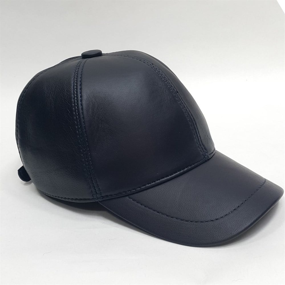Kürklü Beyzbol Deri Kep Lacivert Renk