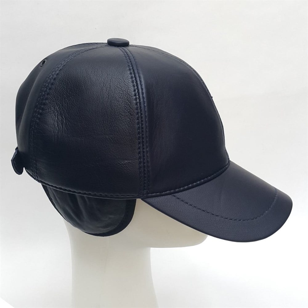 Kürklü Beyzbol Deri Kep Lacivert Renk