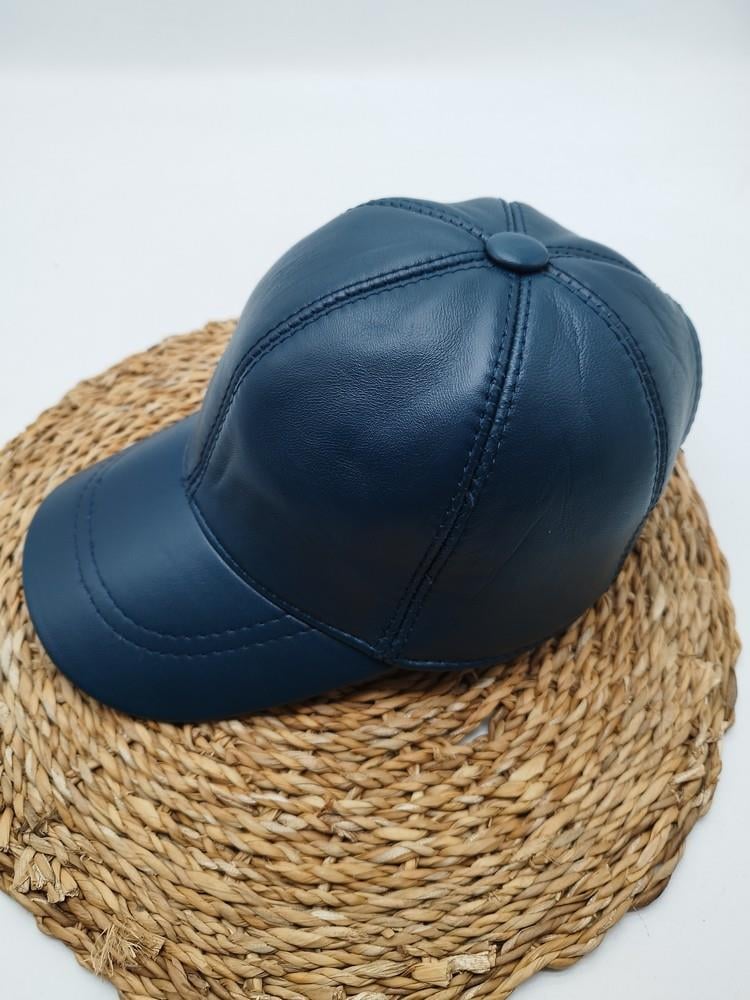 Lacivert Renk Deri Unisex Şapka