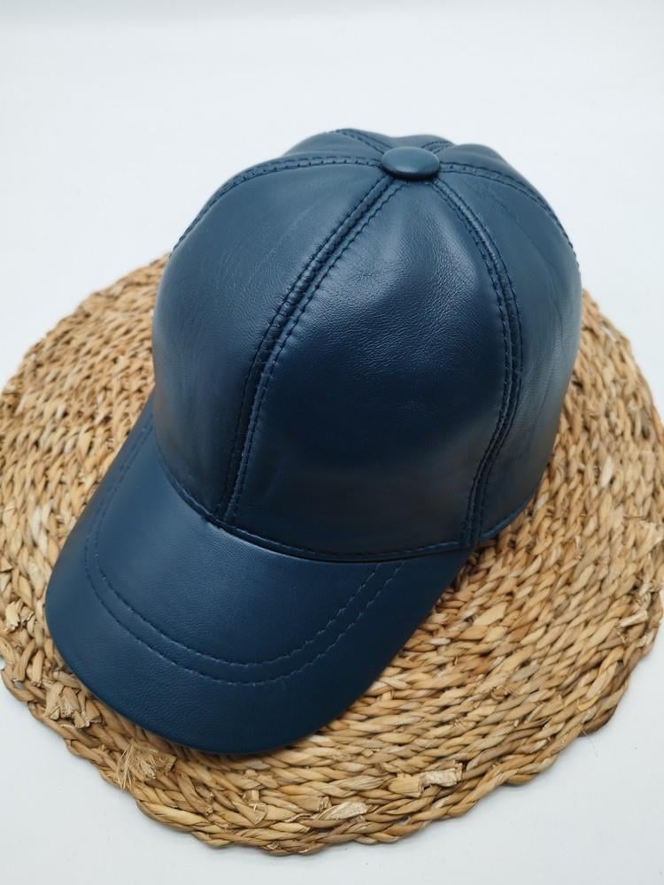 Lacivert Renk Deri Unisex Şapka
