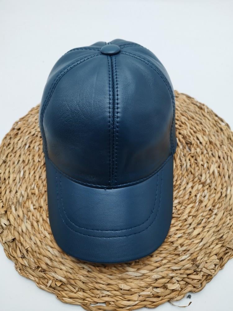 Lacivert Renk Deri Unisex Şapka