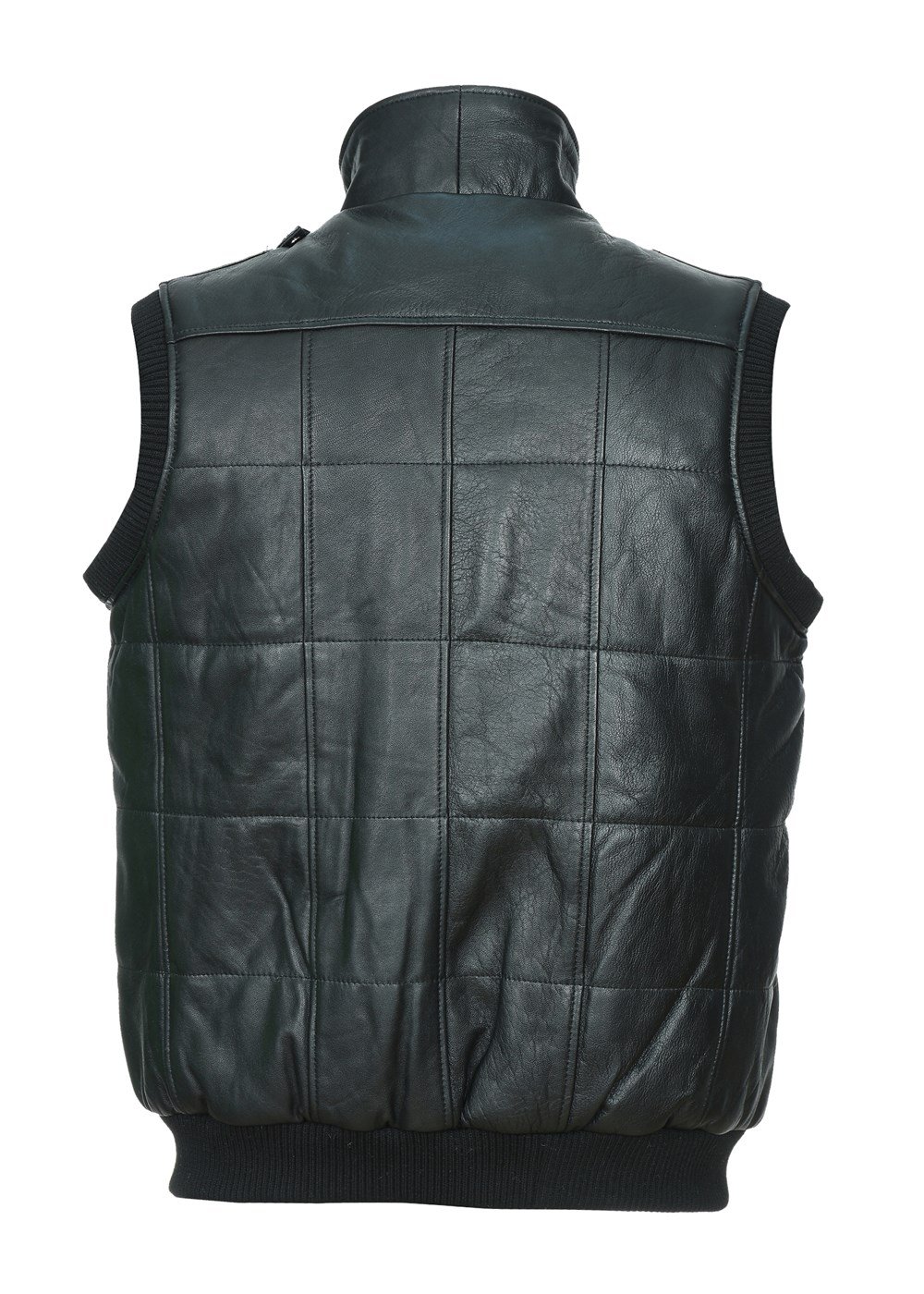 Lastikli ve Yakalı Model Siyah Renk Erkek Deri Yelek