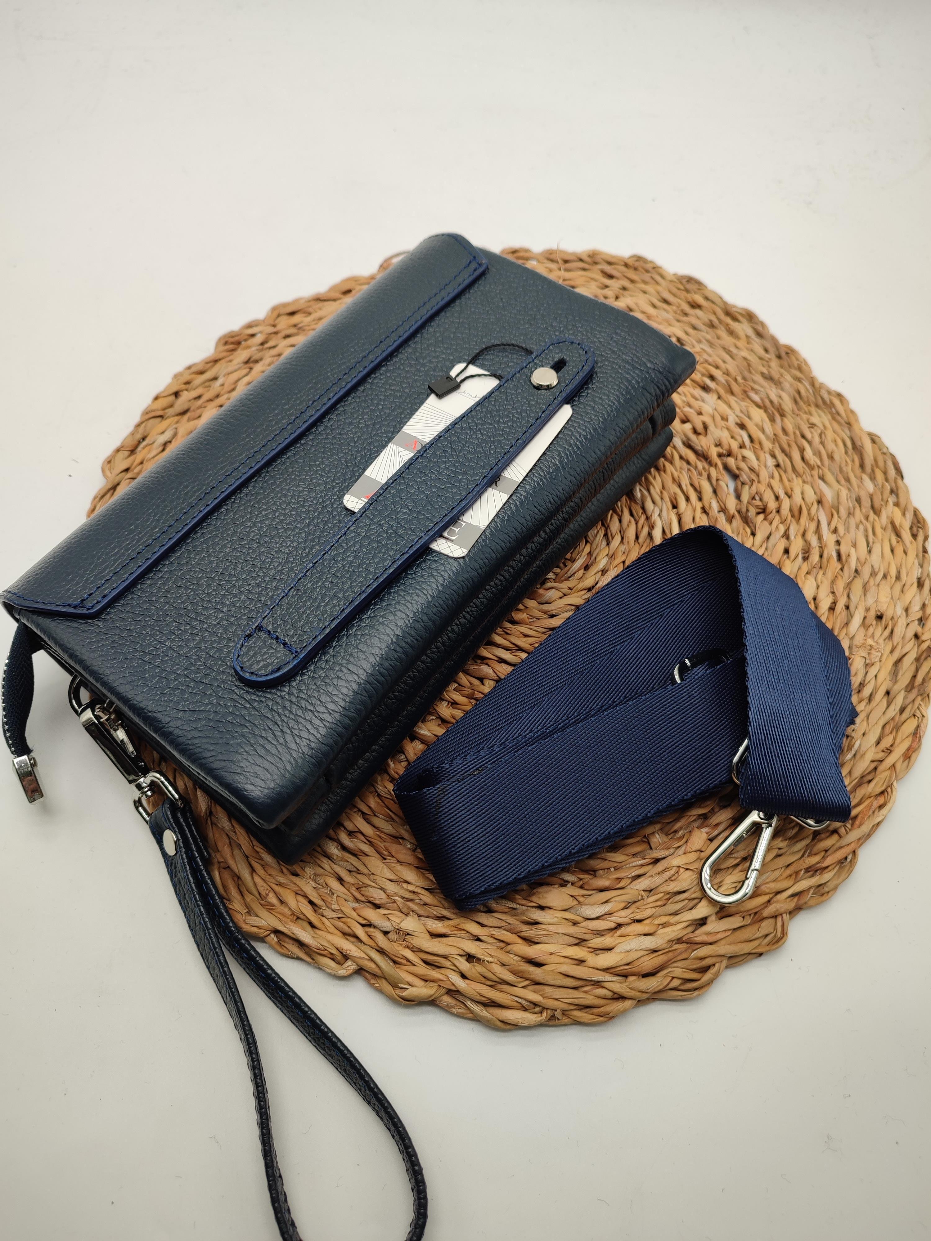 Omuz Askılı Deri Pörtfoy Çanta Lacivert Renk