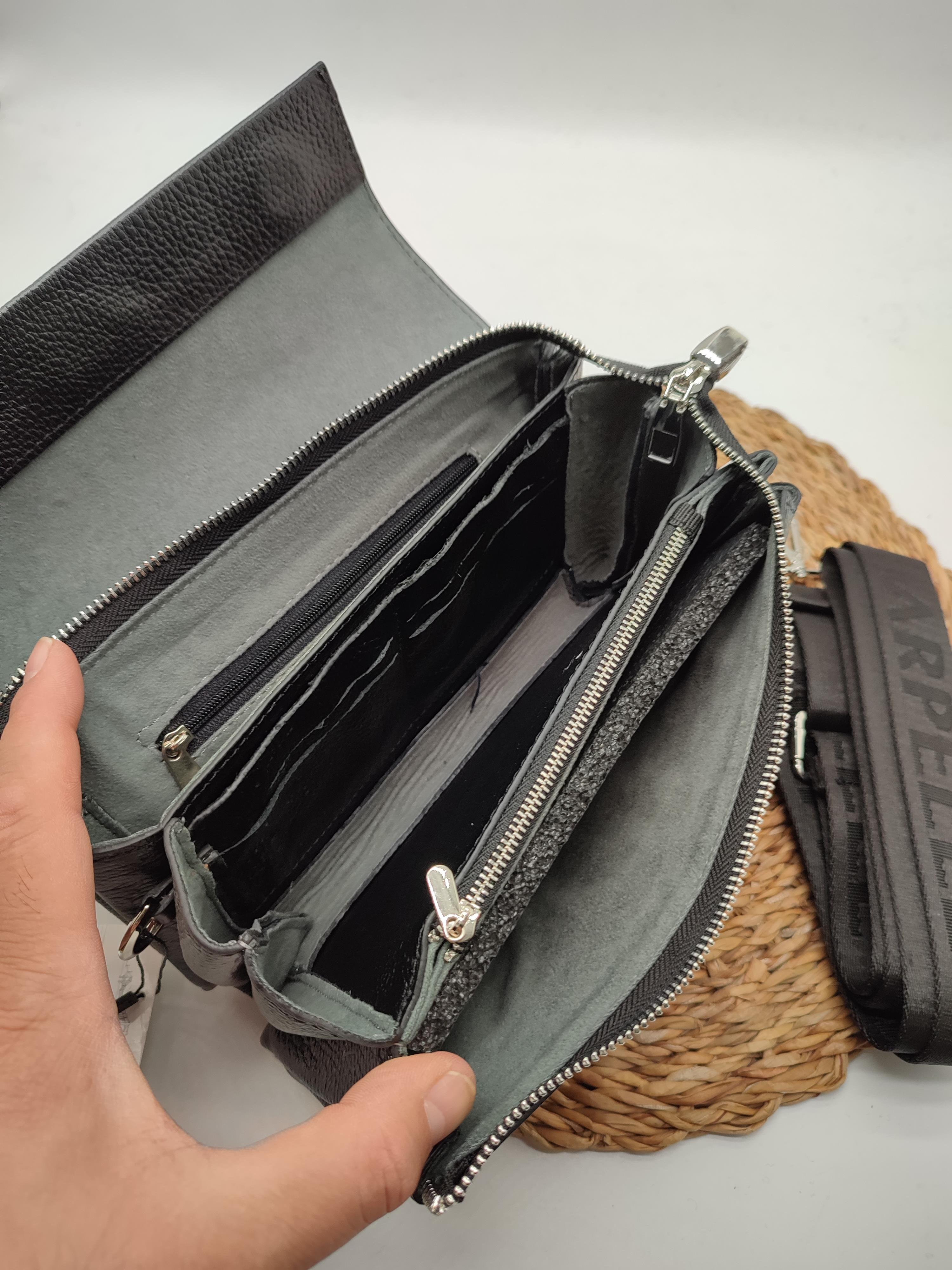 Omuz Askılı Deri Pörtfoy Çanta Siyah Renk 