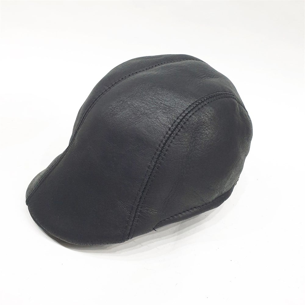 Ördek Model Deri Kürk Kasket Siyah Renk 
