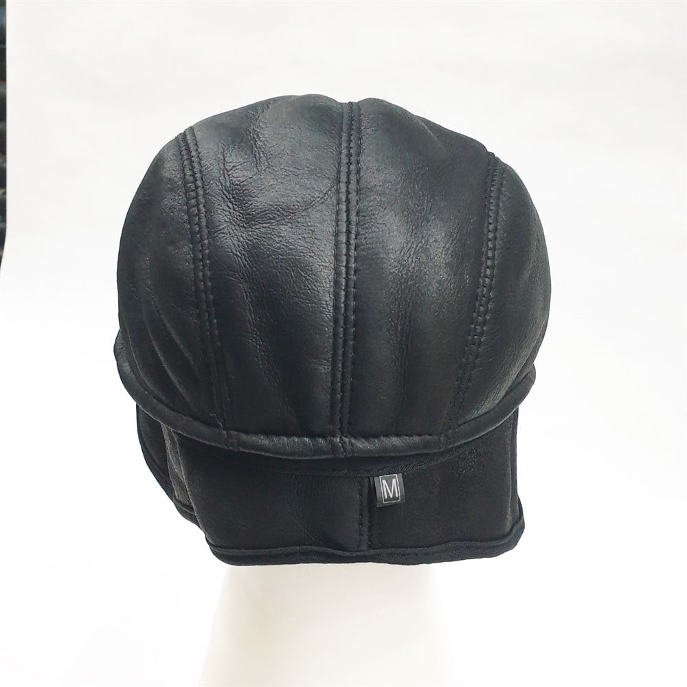 Ördek Model Deri Kürk Kasket Siyah Renk 