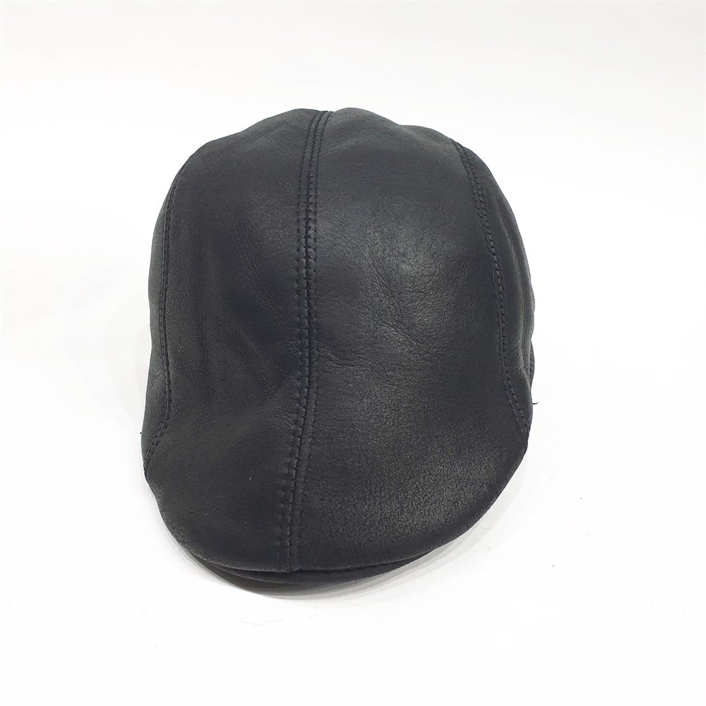 Ördek Model Deri Kürk Kasket Siyah Renk 