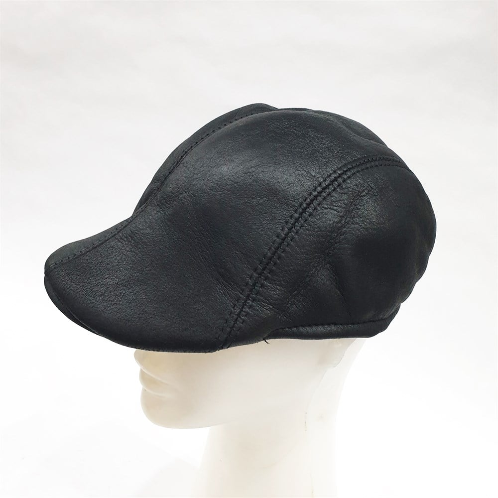 Ördek Model Deri Kürk Kasket Siyah Renk 