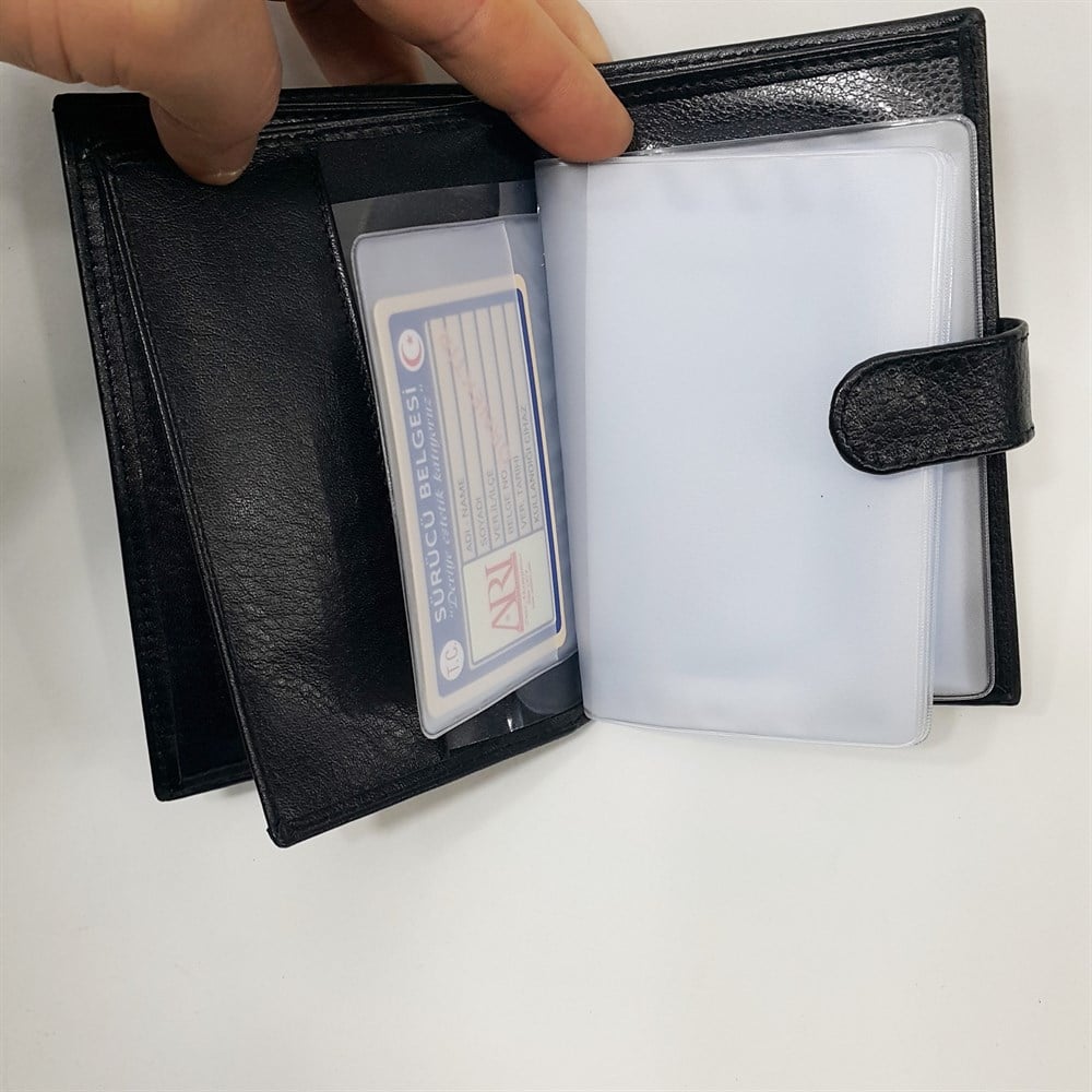 Orta Boy Pasaport Ve Ruhsat Bölmeli Dikey Model Siyah Bayan Cüzdan