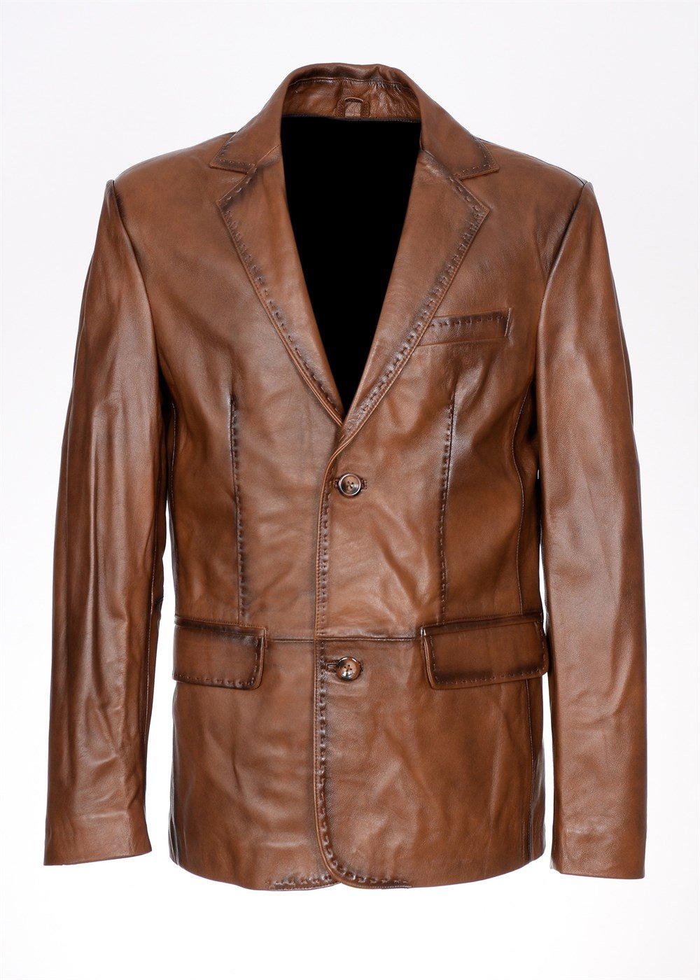 Punto Dikiş Detaylı Taba Renk Deri Ceket