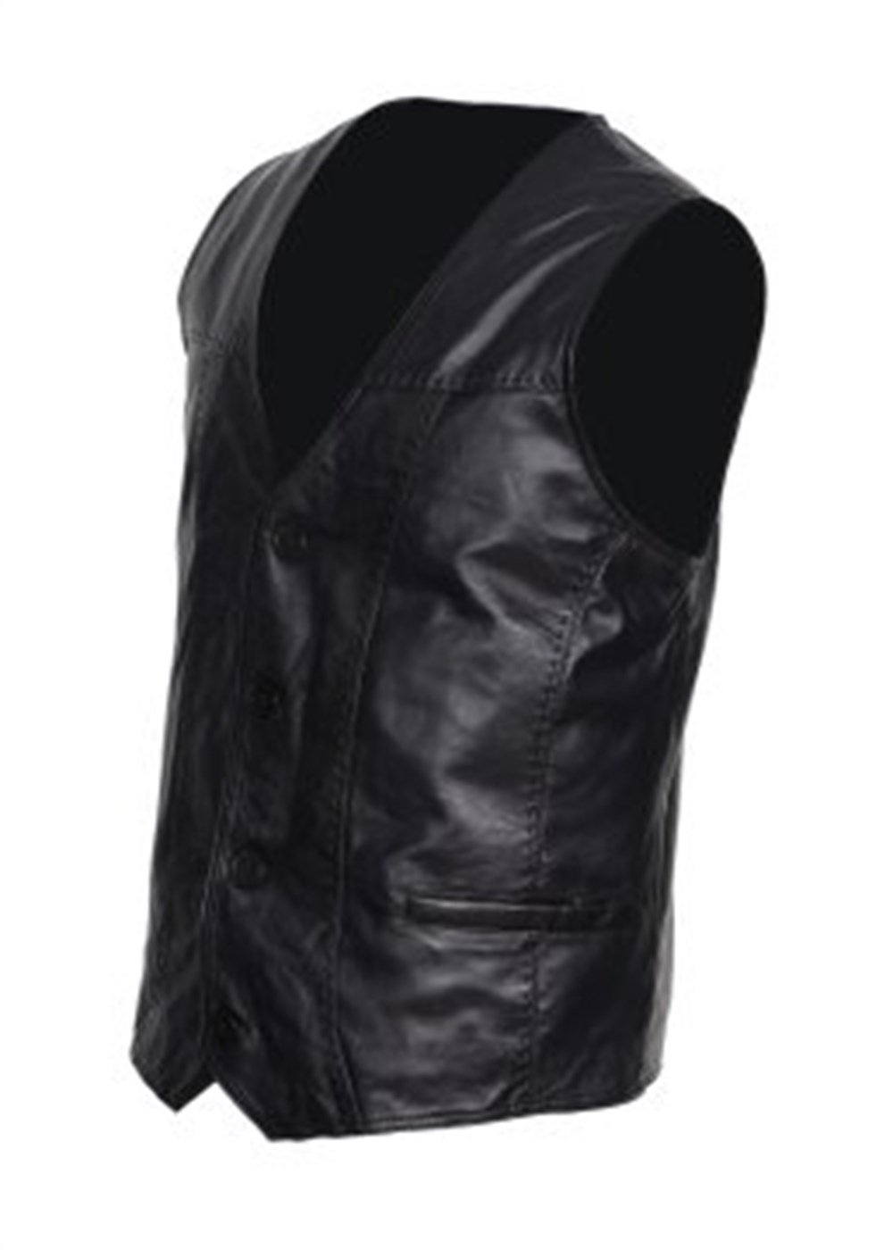 Punto Dikişli Erkek Deri Yelek Lacivert Renk