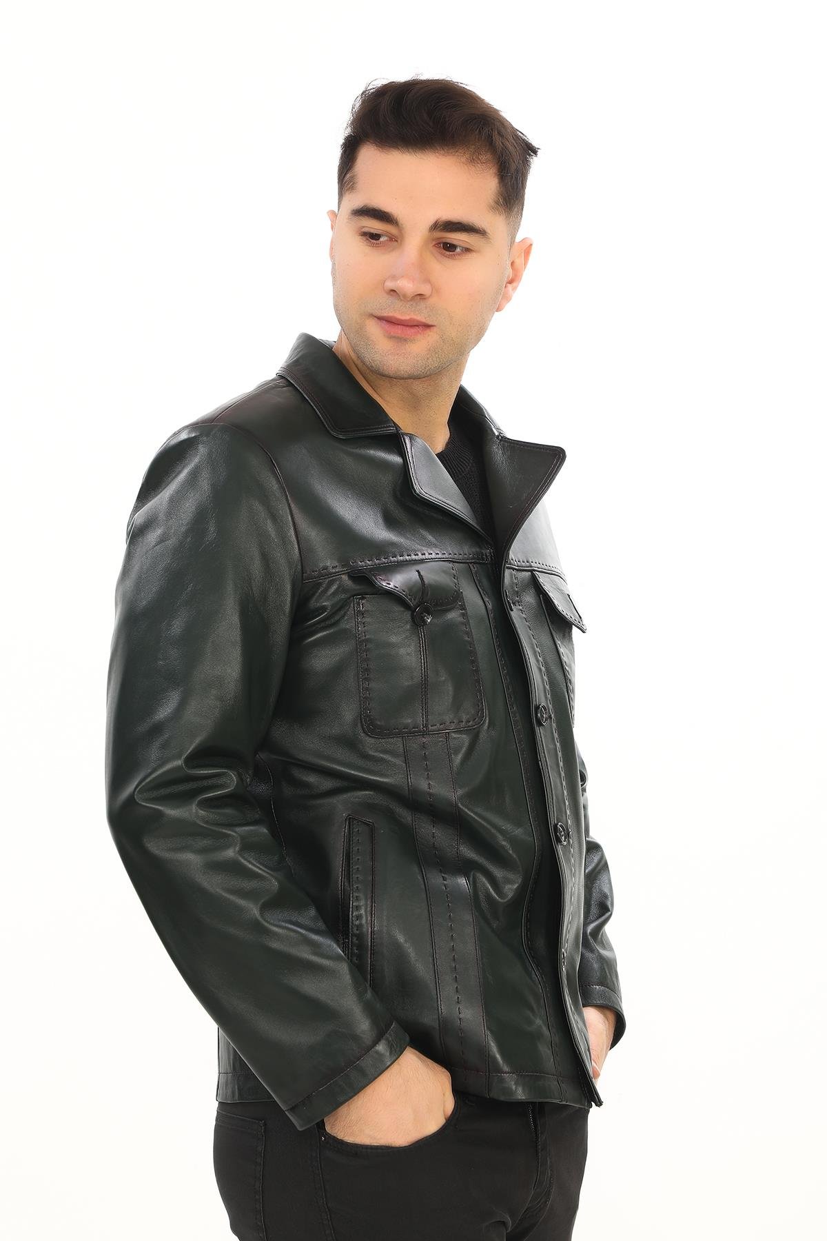 Safari Model Dört Cepli Düğmeli Çeket Yeşil Renk