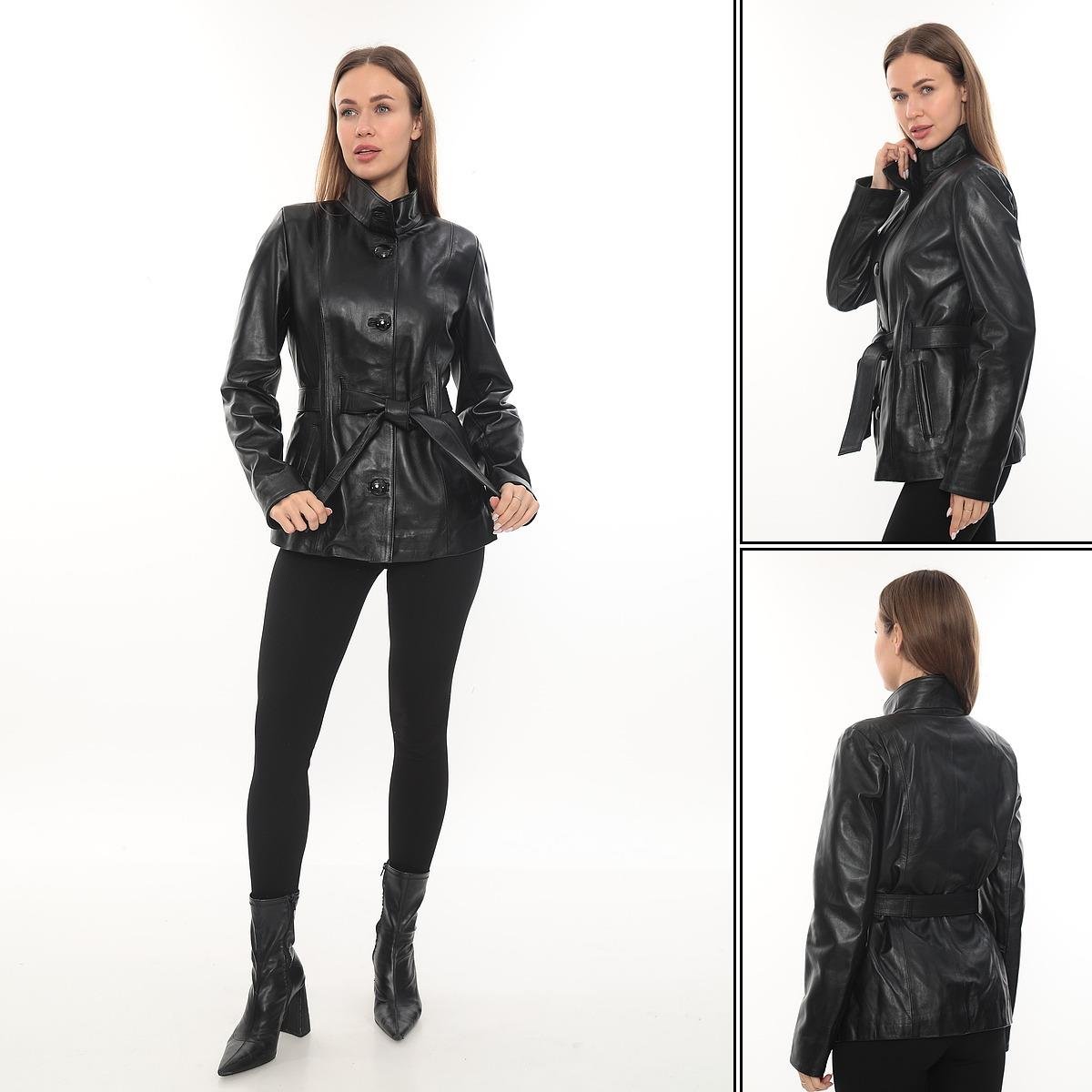 Şık Tasarımlı Kemerli Kadın Deri Ceket 