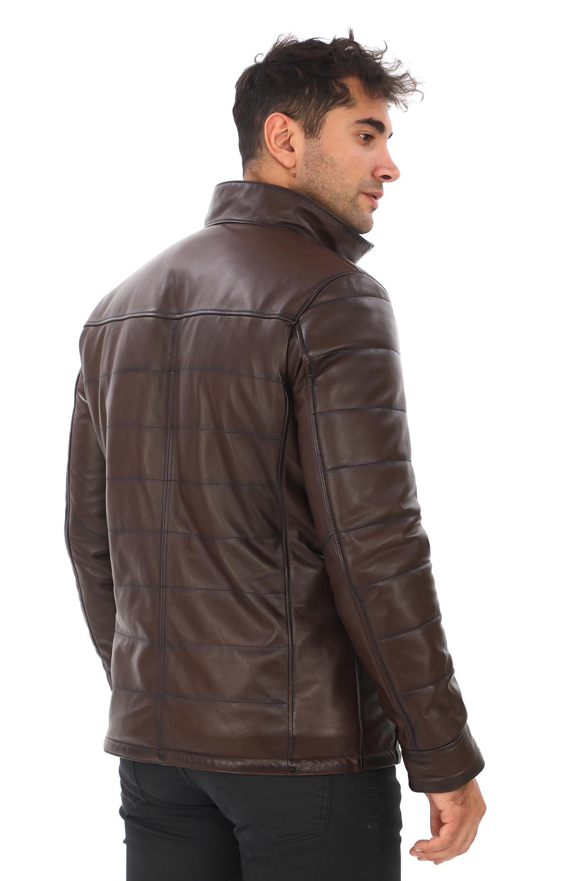 Şişme Klasik Ve Spor Kesim Deri Mont Fındık Renk