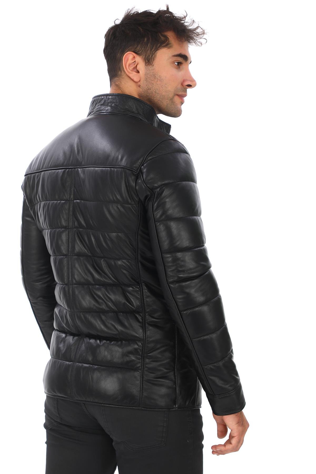 Şişme Klasik Ve Spor Kesim Deri Mont Siyah Renk