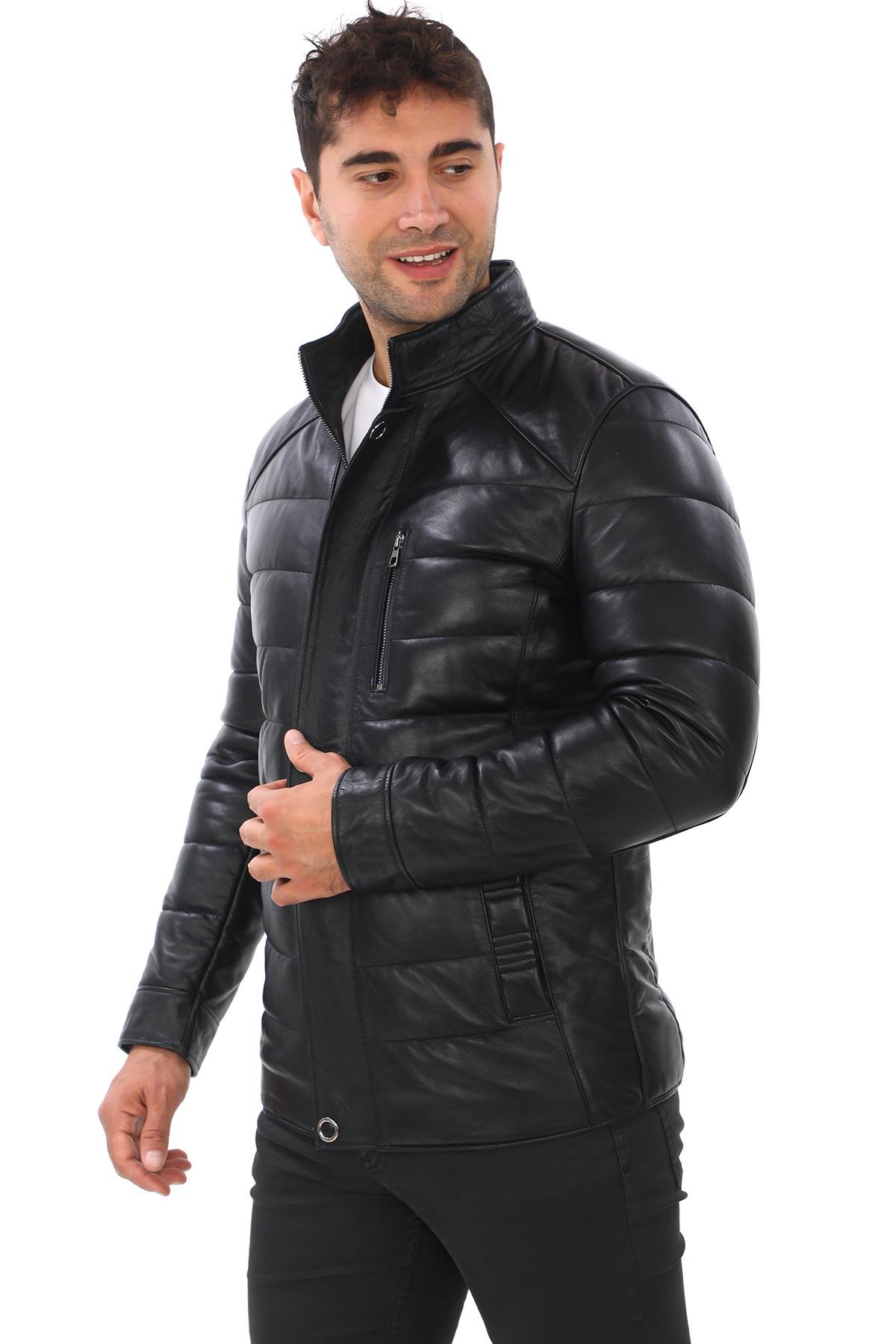 Şişme Klasik Ve Spor Kesim Deri Mont Siyah Renk