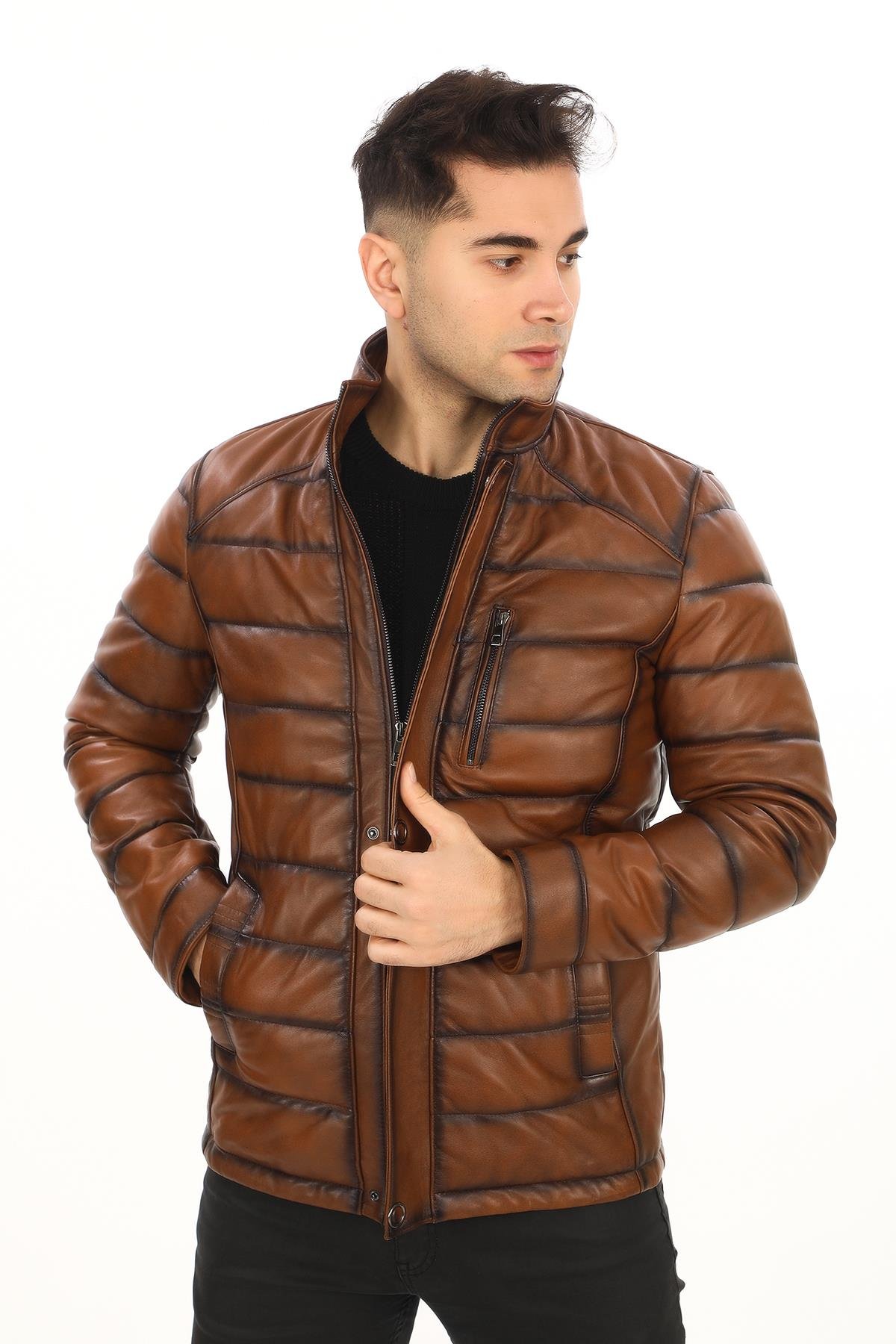 Şişme Klasik Ve Spor Kesim Deri Mont Taba Renk