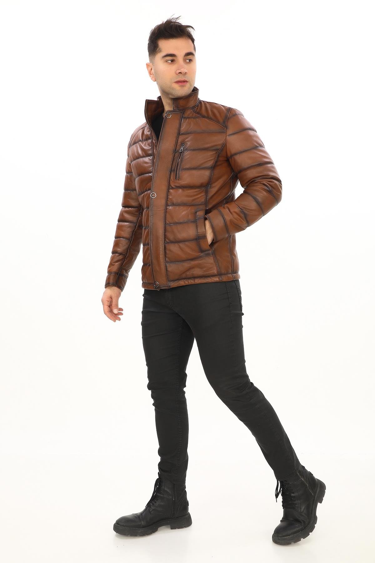 Şişme Klasik Ve Spor Kesim Deri Mont Taba Renk