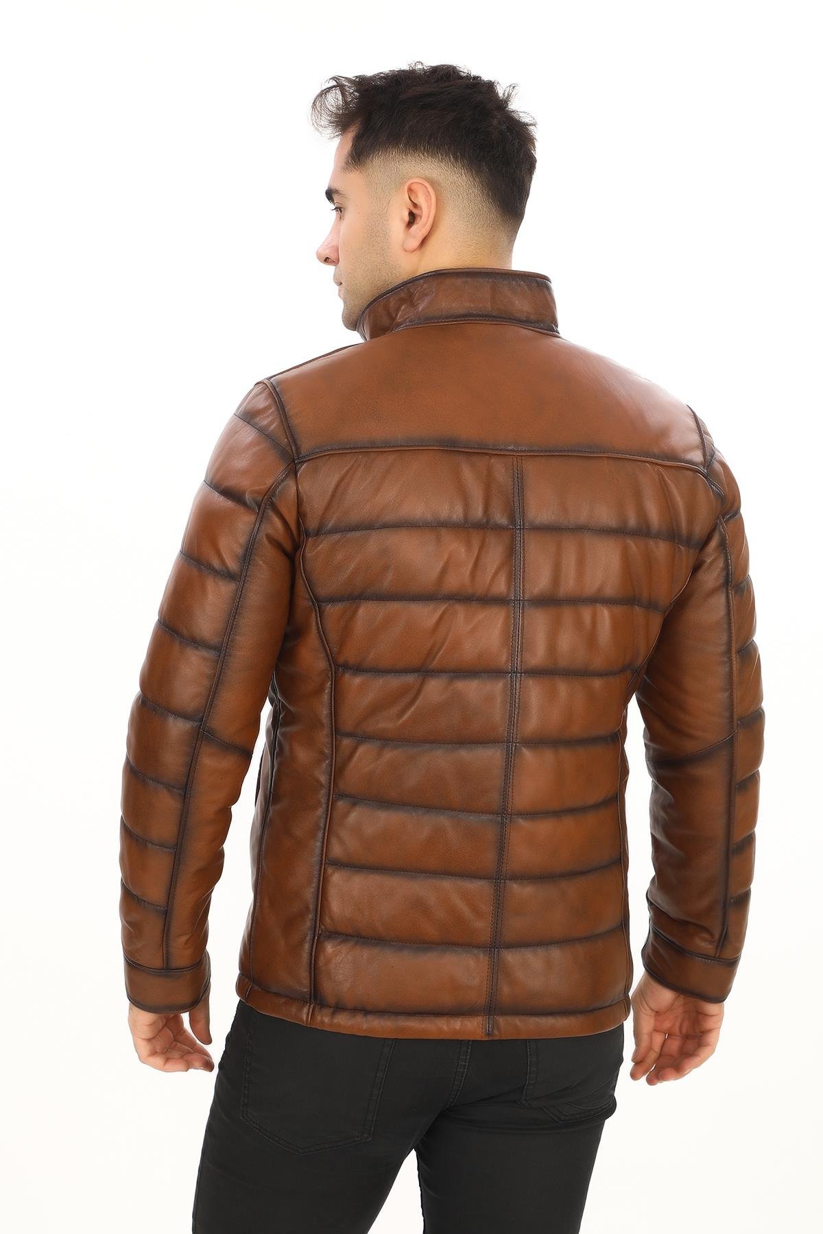 Şişme Klasik Ve Spor Kesim Deri Mont Taba Renk