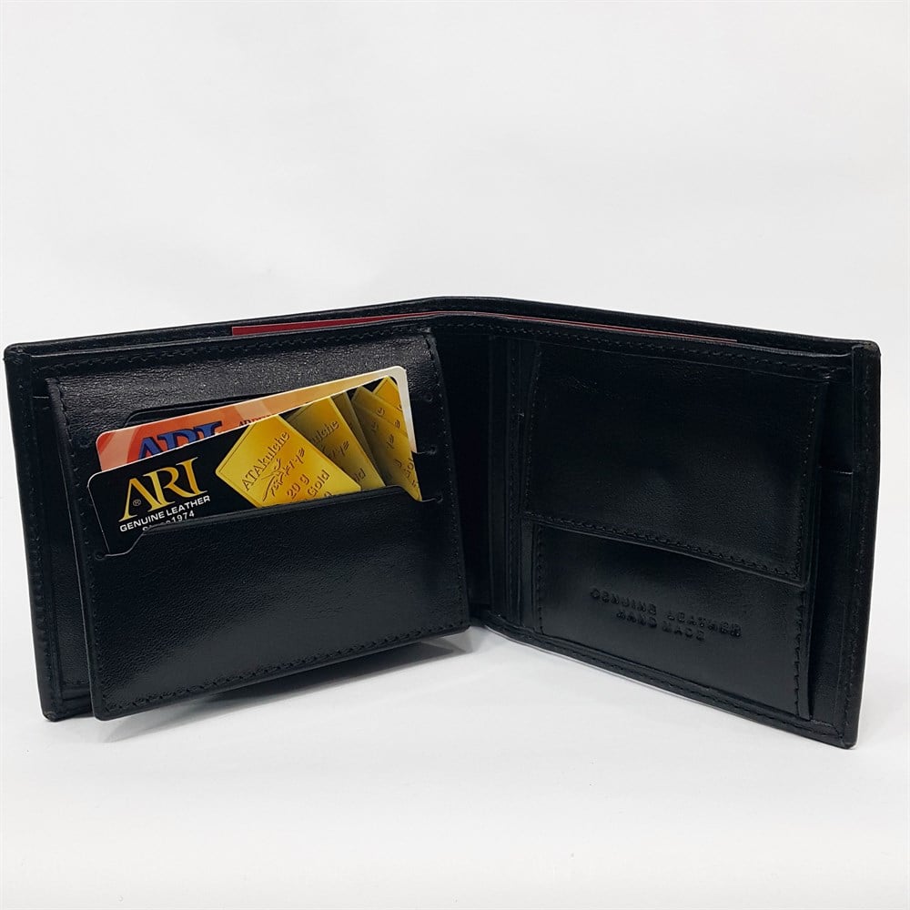 Siyah-Kahve-Taba Renk Kartlık, Kimlik, Ehliyet Ve Bozuk Para Bölmeli Yatay Deri Cüzdan