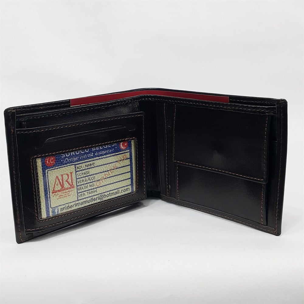 Siyah-Kahve-Taba Renk Kartlık, Kimlik, Ehliyet Ve Bozuk Para Bölmeli Yatay Deri Cüzdan