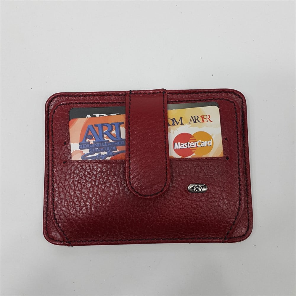 Siyah-Taba-Kahve-Kırmızı Renkte Yatay Model Hakiki Deri Çıtçıtlı Tasarımlı Kartlık