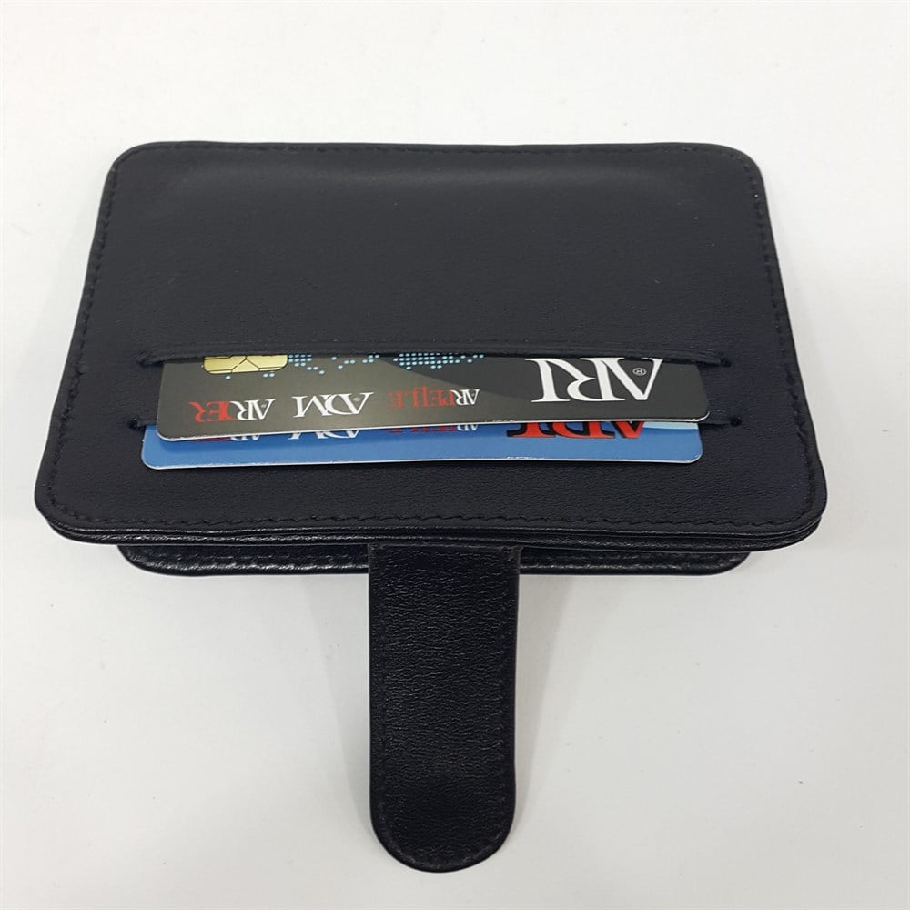 Siyah-Taba-Kahve-Kırmızı Renkte Yatay Model Hakiki Deri Çıtçıtlı Tasarımlı Kartlık