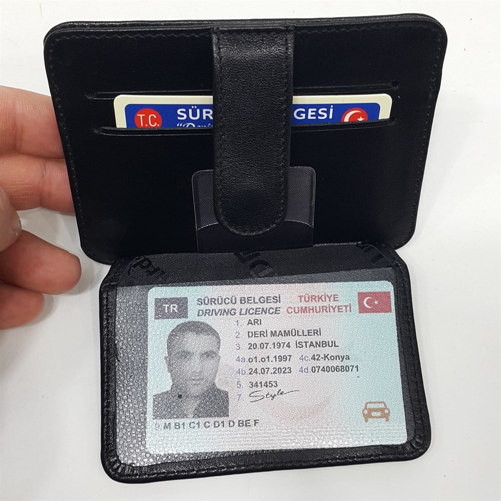 Siyah-Taba-Kahve-Kırmızı Renkte Yatay Model Hakiki Deri Çıtçıtlı Tasarımlı Kartlık