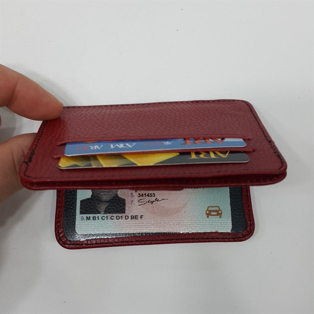 Siyah-Taba-Kahve-Kırmızı Renkte Yatay Model Hakiki Deri Çıtçıtlı Tasarımlı Kartlık