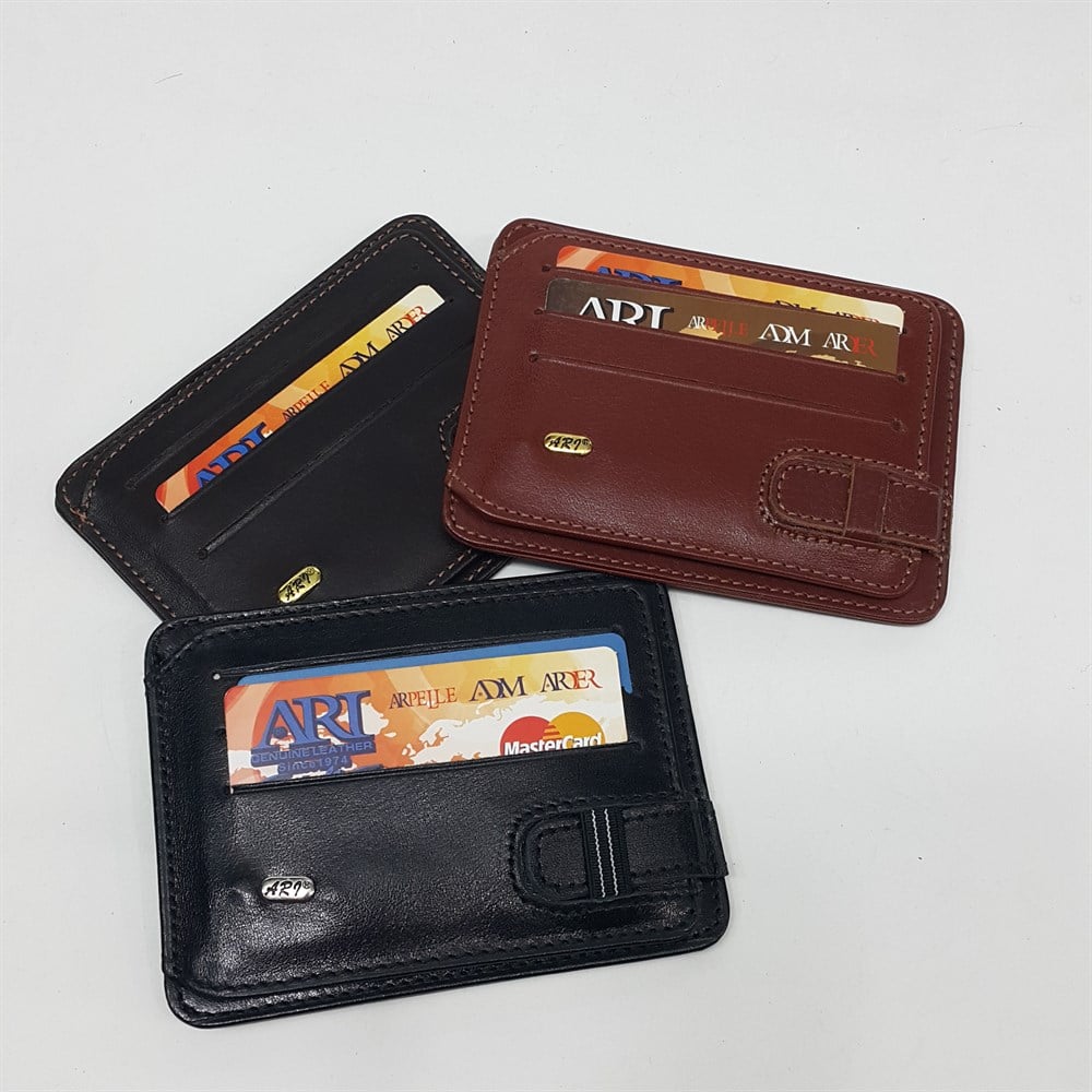 Siyah-Taba-Kahve-Kırmızı Renkte Yatay Model Hakiki Deri Kemerli Kartlık