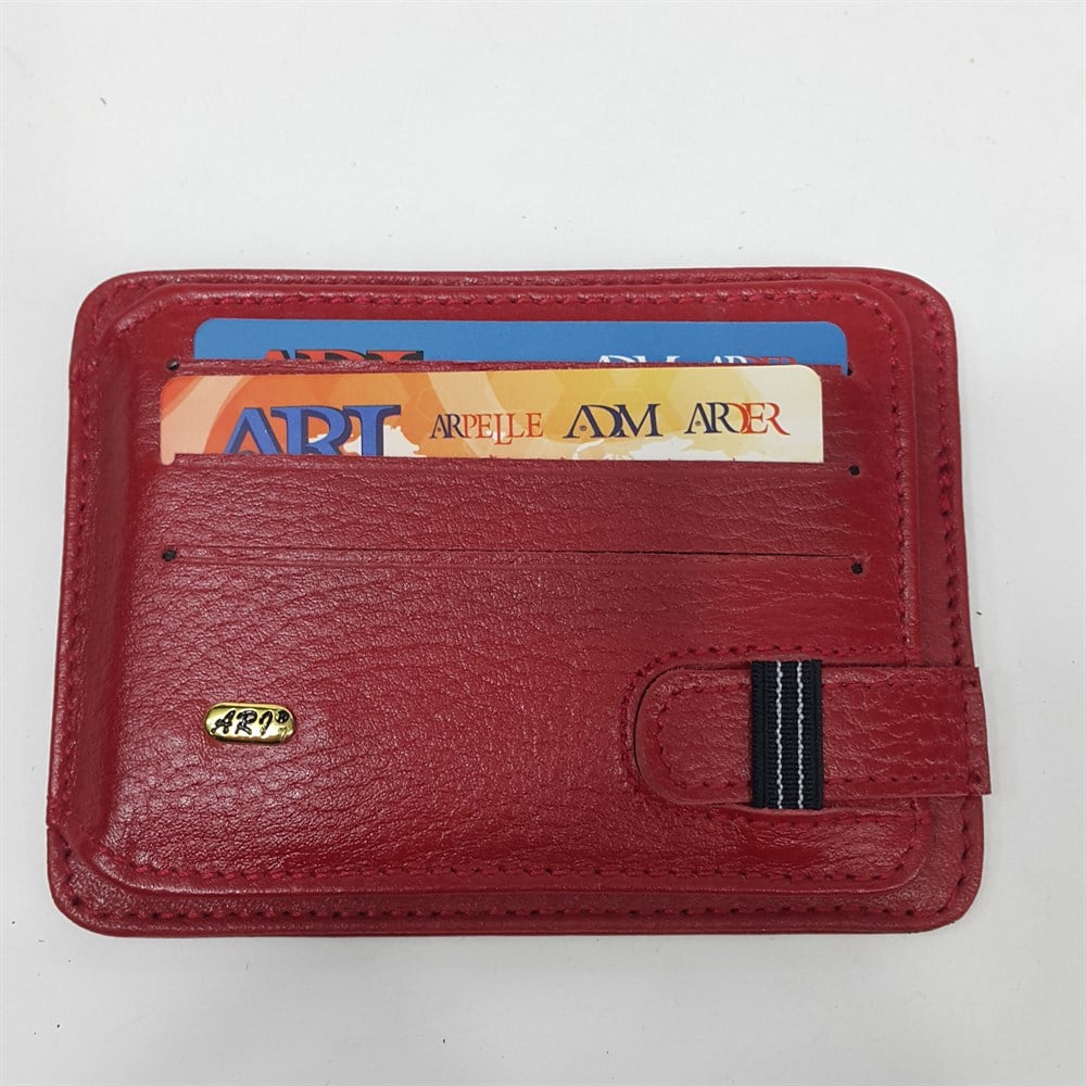 Siyah-Taba-Kahve-Kırmızı Renkte Yatay Model Hakiki Deri Kemerli Kartlık