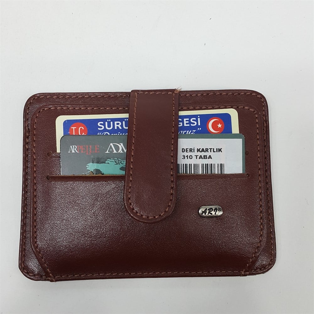 Siyah-Taba-Kahve-Kırmızı Renkte Yatay Model Hakiki Deri Çıtçıtlı Tasarımlı Kartlık