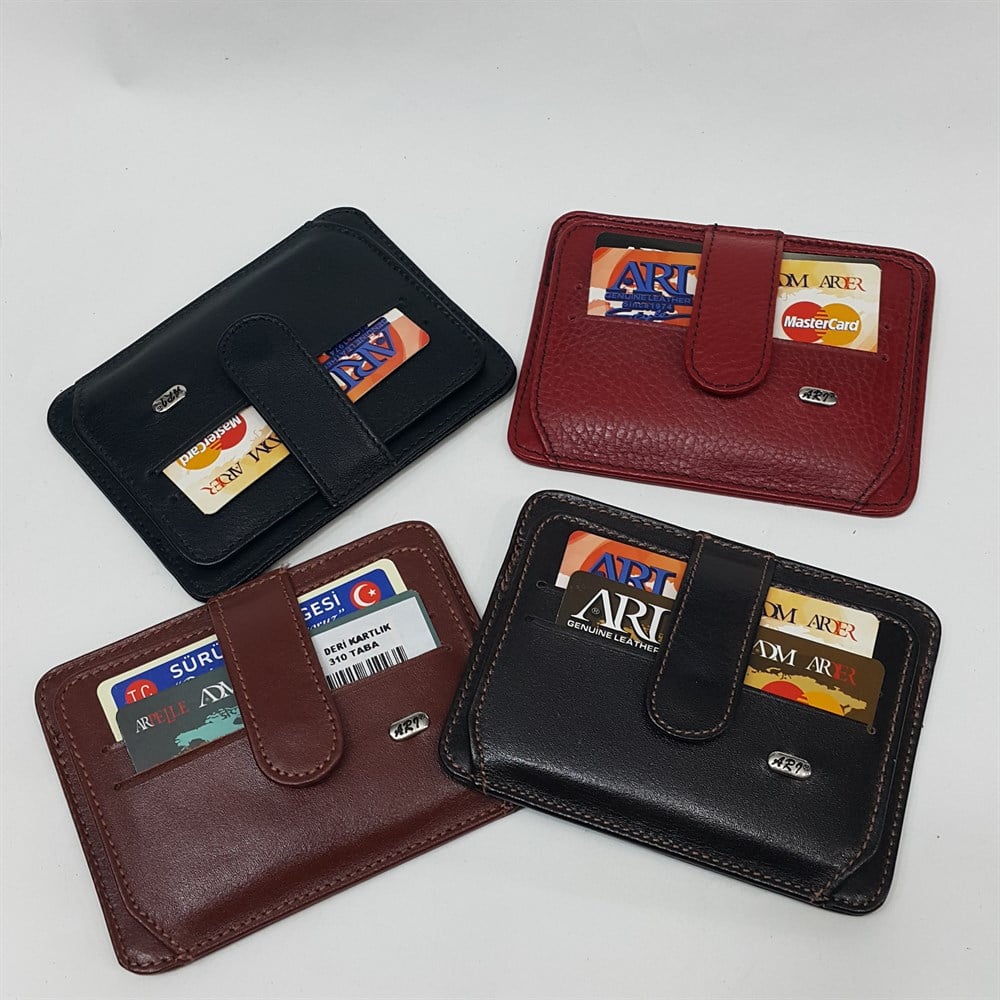 Siyah-Taba-Kahve-Kırmızı Renkte Yatay Model Hakiki Deri Çıtçıtlı Tasarımlı Kartlık