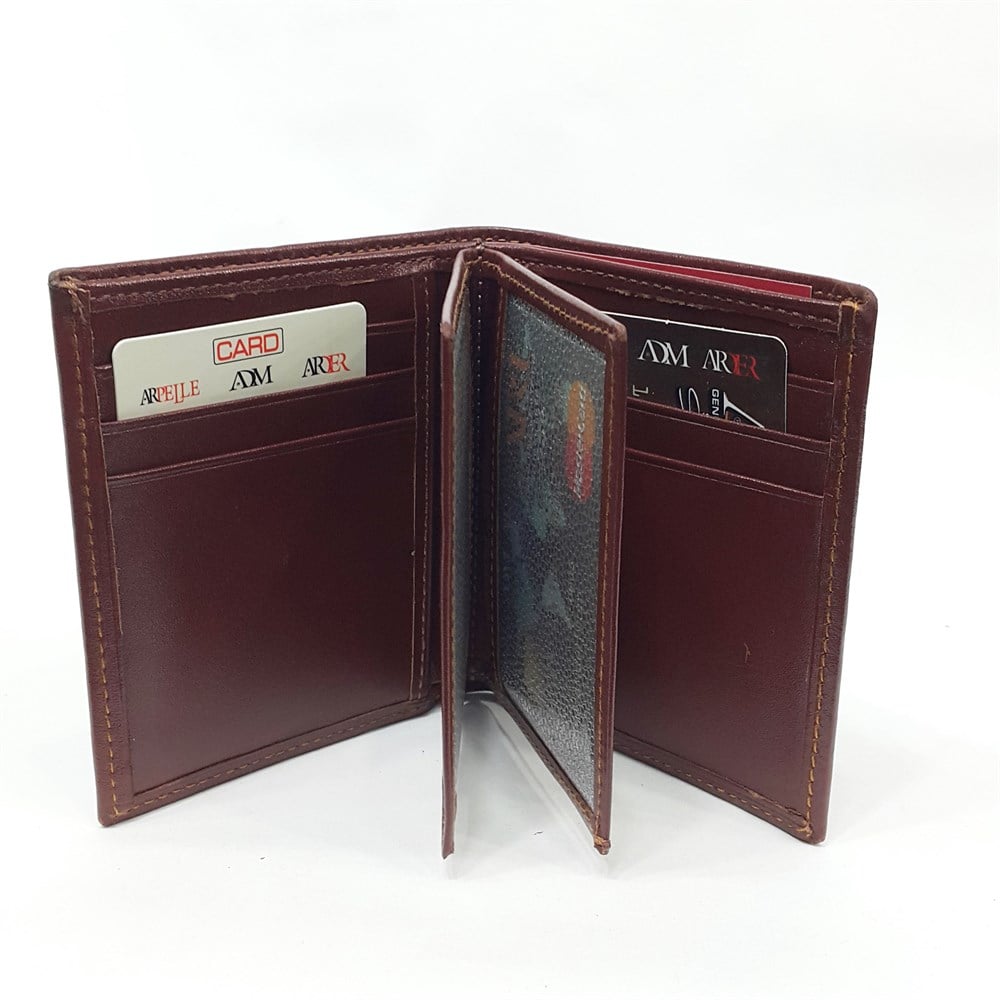 Siyah-Taba-Kahve Renklerde Kartlık, Kimlik Ve Ehliyet Bölmeli Şık Dikey Model Deri Cüzdan