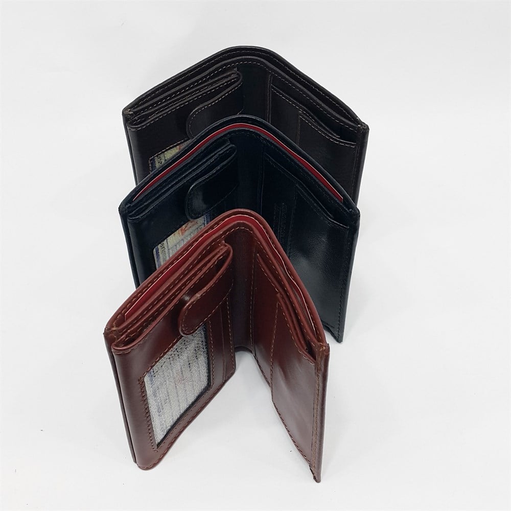 Siyah-Taba-Kahve Renklerde Kartlık, Kimlik Ve Bozuk Para Bölmeli Çıtçıtlı Deri Cüzdan